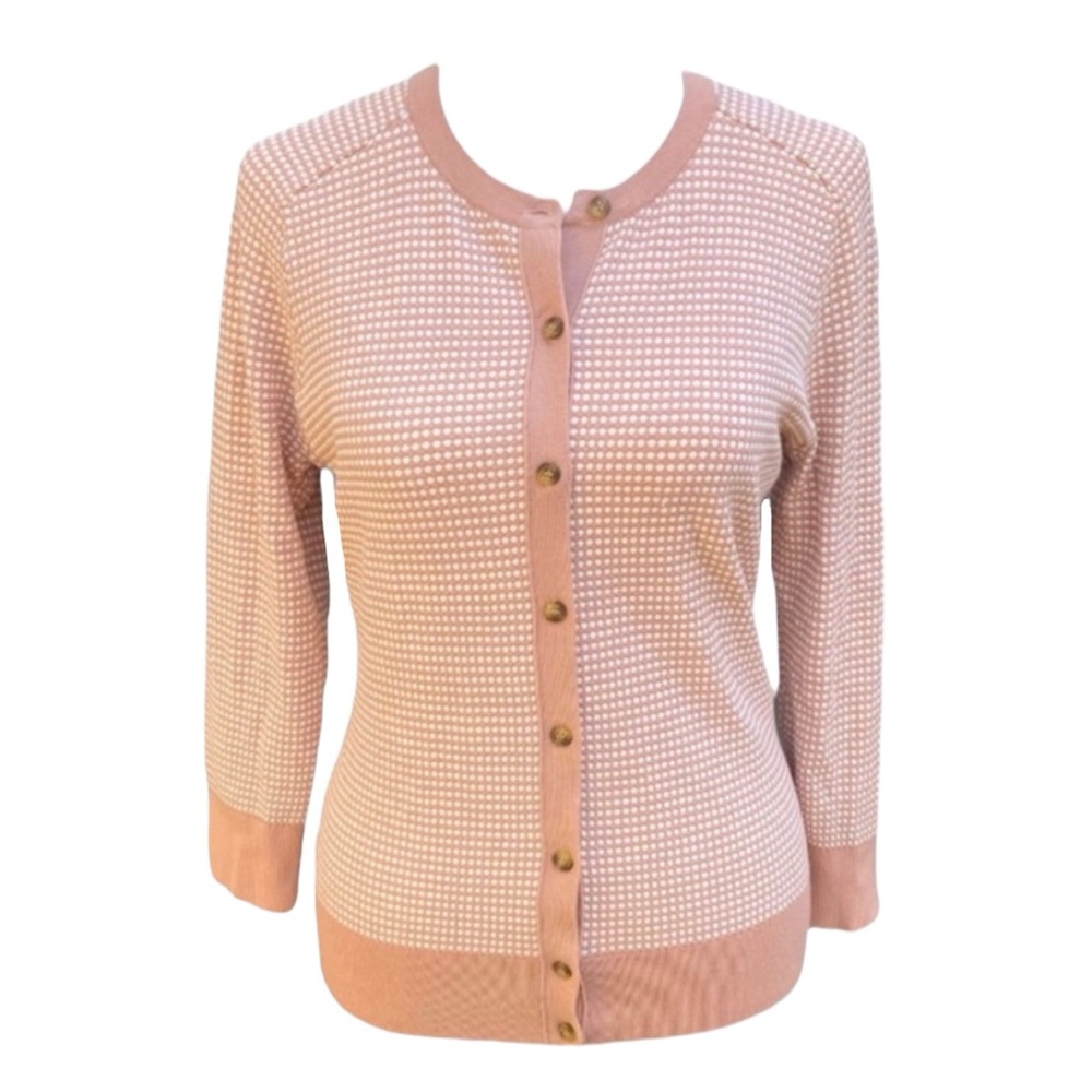 Ann Taylor Mauve Pink + White Textured Button Up Cardigan size women's small S